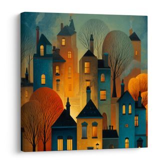 OBRAZ SVÁTEČNÍ SVĚTLA DOMOVŮ - BAREVNÉ DOMY - OBRAZY