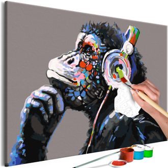 Picture painting by numbers monkey with headphones