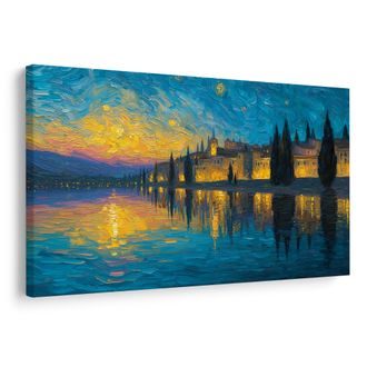 WANDBILD NÄCHTLICHES LEUCHTEN ÜBER DEM SEE - BILDER VON STÄDTEN - BILDER