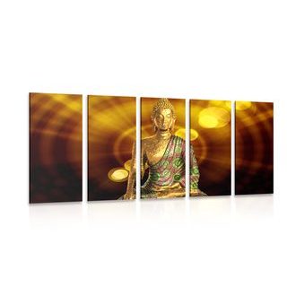 TABLOU 5-PIESE STATUIE BUDDHA CU FUNDAL ABSTRACT - TABLOURI FENG SHUI - TABLOURI