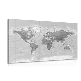 OBRAZ NÁDHERNÁ ČERNOBÍLÁ MAPA SVĚTA - OBRAZY MAPY - OBRAZY
