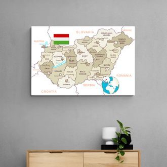 OBRAZ DECENTNÍ BÉŽOVÁ MAPA MAĎARSKA - OBRAZY MAPY - OBRAZY