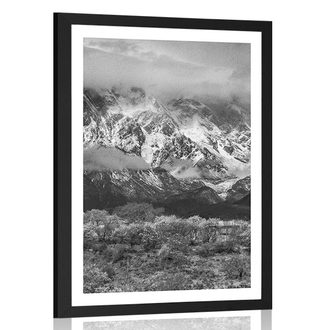 POSTER WITH MOUNT UNIQUE MOUNTAIN LANDSCAPE IN BLACK AND WHITE - BLACK AND WHITE - POSTERS