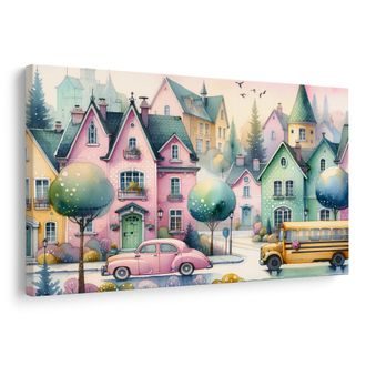 WANDBILD MAGISCHE GASSEN DER PASTELLSTADT - BILDER FÜR KINDER - BILDER