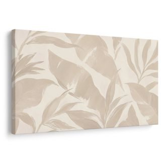 TABLEAU SUR TOILE – FEUILLES TROPICALES BEIGES EN DOUCEUR - TABLEAUX ARBRES ET FEUILLES - TABLEAUX