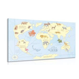 OBRAZ MAPA SVĚTA SE ZVÍŘATY - OBRAZY MAPY - OBRAZY
