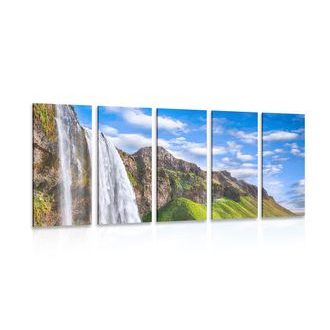 5-teiliges Wandbild Wunderschöner Wasserfall Seljalandsfoss