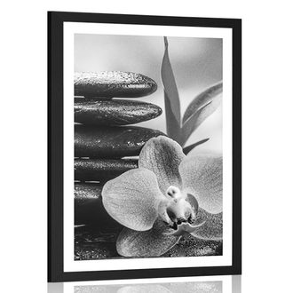 POSTER WITH MOUNT MEDITATIVE ZEN COMPOSITION IN BLACK AND WHITE - BLACK AND WHITE - POSTERS