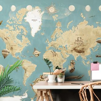 SAMOLEPÍCÍ TAPETA KRESLENÁ MODRO-BÉŽOVÁ MAPA - SAMOLEPÍCÍ TAPETY - TAPETY