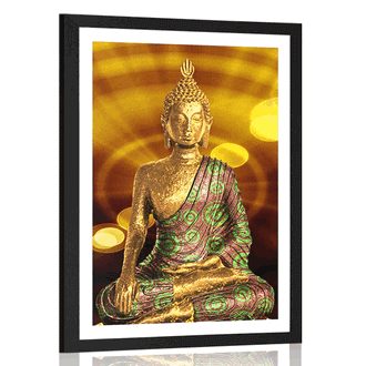 Poster mit Passepartout Buddha-Statue mit abstraktem Hintergrund