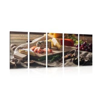 5-PIECE CANVAS PRINT VARIATIONS OF CHEESE ON A BOARD - PICTURES OF FOOD AND DRINKS - PICTURES