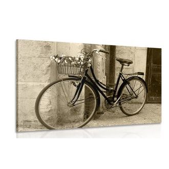CANVAS PRINT RUSTIC BICYCLE IN SEPIA DESIGN - BLACK AND WHITE PICTURES - PICTURES