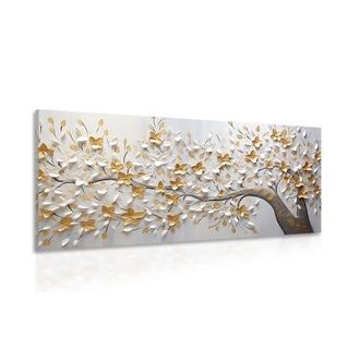TABLEAU SUR TOILE – ARBRE AVEC FLEURS BLANC-DORÉ - TABLEAUX - 🔥 VENTE TOTALE