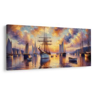 OBRAZ TICHÉ LODĚ NA HLADINĚ - OBRAZY VÝCHOD A ZÁPAD SLUNCE - OBRAZY