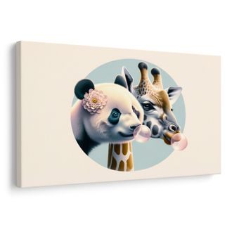 OBRAZ PANDA A ŽIRAFA S BUBLINOU ZE ŽVÝKAČKY - DĚTSKÉ OBRAZY ZVÍŘÁTKA - OBRAZY