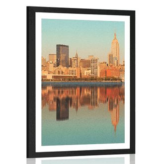 POSTER CU PASSEPARTOUT NEW YORK FERMECĂTOR REFLECTAT ÎN APĂ - ORAȘE - POSTERE