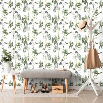 SELF ADHESIVE WALLPAPER BEAUTIFUL LEAVES ON A WHITE BACKGROUND - SELF-ADHESIVE WALLPAPERS - WALLPAPERS