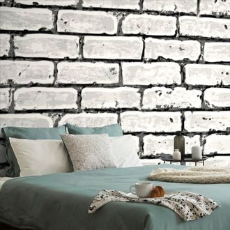 WALLPAPER PAINTED GRAY BRICK - BLACK AND WHITE WALLPAPERS - WALLPAPERS