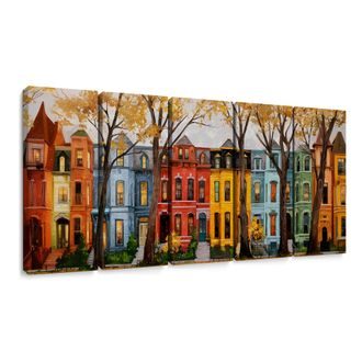 5-DÍLNÝ OBRAZ PODZIMNÍ MĚSTSKÁ ULICE - BAREVNÉ DOMY - PICTURES