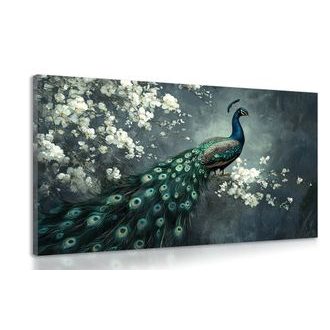 WANDBILD PFAU MIT BLUMEN - WANDBILDER PFAUEN - BILDER