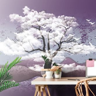 PAPIER PEINT AUTOCOLLANT ARBRE DANS LES NUAGES DANS UN PAYSAGE VIOLET - PAPIERS PEINTS AUTOCOLLANTS - PAPIER PEINT