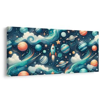 OBRAZ RAKETA A PLANETY VE VESMÍRU - DĚTSKÉ OBRAZY VESMÍR - OBRAZY