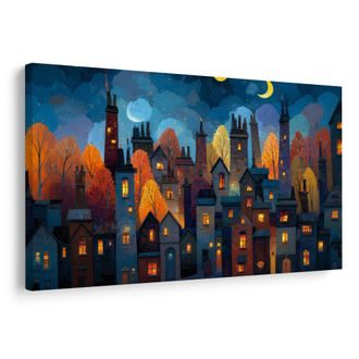 OBRAZ KOUZLO VÁNOČNÍ NOCI - BAREVNÉ DOMY - OBRAZY
