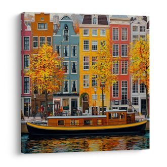 OBRAZ BAREVNÉ DOMY A LOĎKA - BAREVNÉ DOMY - OBRAZY