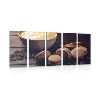 5-PIECE CANVAS PRINT COFFEE WITH CHOCOLATE MACARONS - PICTURES OF FOOD AND DRINKS - PICTURES