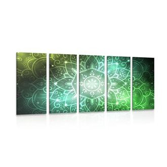 5-PIECE CANVAS PRINT MANDALA WITH A GALACTIC BACKGROUND IN SHADES OF GREEN - PICTURES FENG SHUI - PICTURES