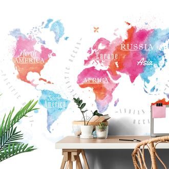 SELF ADHESIVE WALLPAPER WORLD MAP IN WATERCOLOR DESIGN - SELF-ADHESIVE WALLPAPERS - WALLPAPERS