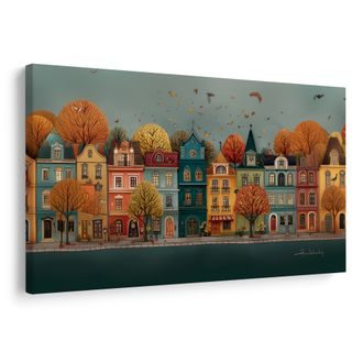 OBRAZ PODZIMNÍ KOUZLO MĚSTSKÉ ULICE - BAREVNÉ DOMY - OBRAZY