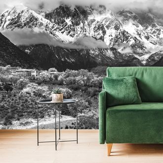 SELF ADHESIVE WALL MURAL UNIQUE BLACK AND WHITE MOUNTAIN LANDSCAPE - SELF-ADHESIVE WALLPAPERS - WALLPAPERS