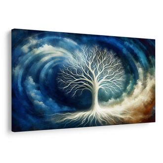 WANDBILD MYSTISCHER BAUM DES LEBENS IN BLAUEN WELLEN - BILDER BÄUME DES LEBENS - BILDER