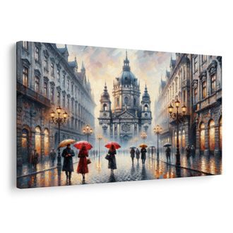 OBRAZ DEŠTIVÁ ULICE S KATEDRÁLOU - OBRAZY MĚSTA - OBRAZY