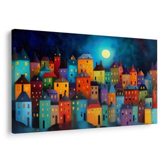 OBRAZ KOUZELNÁ NOC NAD MĚSTEM - BAREVNÉ DOMY - OBRAZY