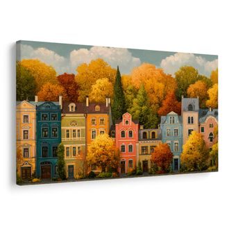 OBRAZ PODZIMNÍ ULICE V BARVÁCH - BAREVNÉ DOMY - OBRAZY
