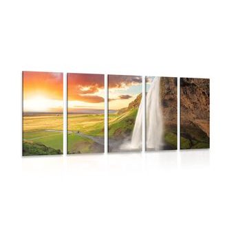 5-PIECE CANVAS PRINT MAJESTIC WATERFALL IN ICELAND - PICTURES WATERFALL - PICTURES