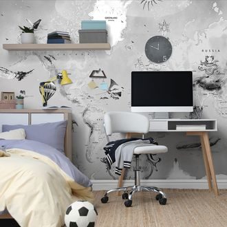 TAPETA KRESLENÁ ŠEDÁ MAPA - TAPETY MAPY - TAPETY