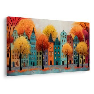 OBRAZ PODZIMNÍ MĚSTO S BAREVNÝMI DOMY - BAREVNÉ DOMY - OBRAZY