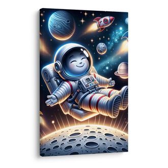 WANDBILD GLÜCKLICHER KOSMONAUT IM ALL - KINDERBILDER WELTRAUM - BILDER