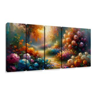 5-CZĘŚCIOWY OBRAZ SŁONECZNA ŚCIEŻKA PRZEZ OGRÓD - OBRAZY POLA I ŁĄKI - OBRAZY