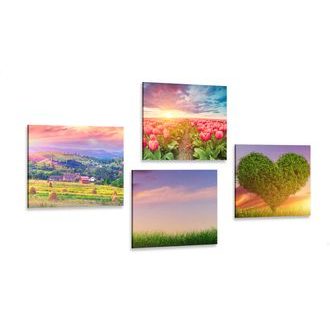 IMPRESSION SUR TOILE ENSEMBLE NATURE AUX COULEURS PASTEL - ASSEMBLAGES DE PEINTURES SUR TOILE - IMPRESSION SUR TOILE