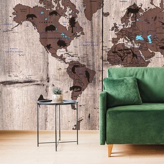 SELF ADHESIVE WALLPAPER MAP ON A WOODEN BASE - SELF-ADHESIVE WALLPAPERS - WALLPAPERS