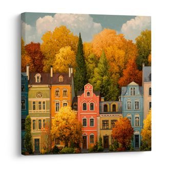 OBRAZ KOUZLO PODZIMNÍHO MĚSTA - BAREVNÉ DOMY - OBRAZY