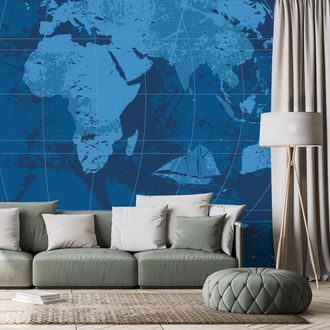 SELF ADHESIVE WALLPAPER RUSTIC WORLD MAP IN BLUE COLOR - SELF-ADHESIVE WALLPAPERS - WALLPAPERS