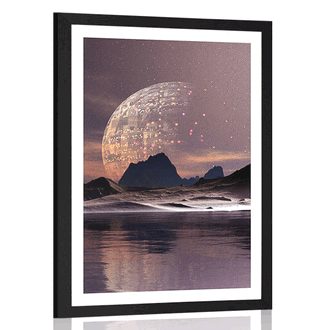 AFFICHE AVEC MONTURE PAYSAGE FUTURISTE - ESPACE ET ÉTOILES - AFFICHES