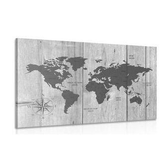 OBRAZ ŠEDÁ MAPA NA DŘEVĚNÉM POZADÍ - OBRAZY MAPY - OBRAZY