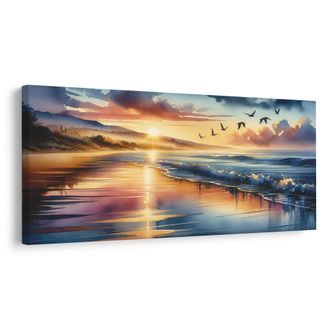 WANDBILD RUHIGER STRAND BEI SONNENUNTERGANG - BILDER VON SONNENAUFGANG UND SONNENUNTERGANG - BILDER