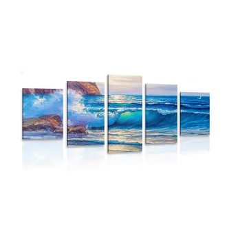 5-PIECE CANVAS PRINT SEA WAVES ON THE COAST - PICTURES OF NATURE AND LANDSCAPE - PICTURES